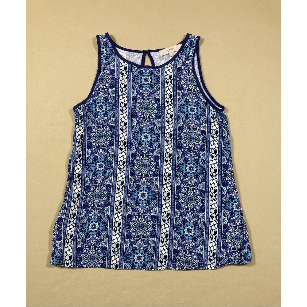 LOFT Boho Peasant Keyhole Back Airy Blue Floral Tank Top Size XS Romantic